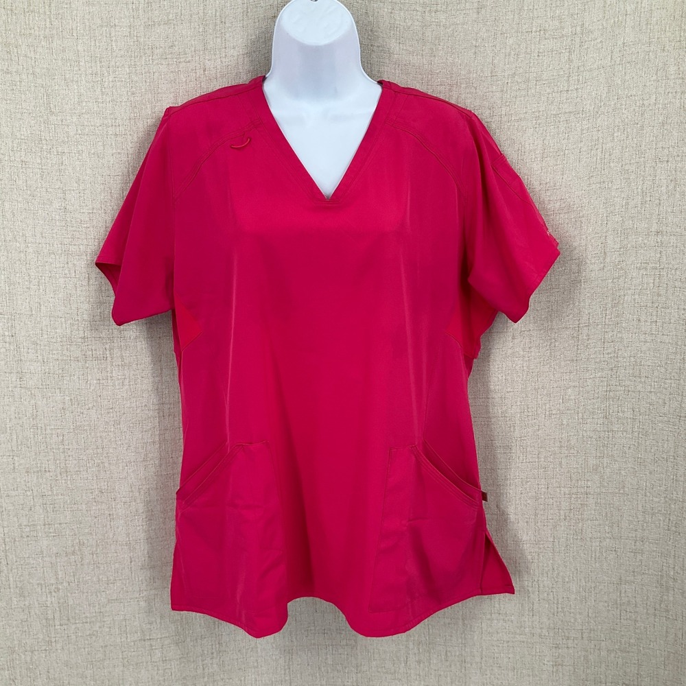 Carhartt Scrub Top Women Large Fuchsia Pink V-Neck Force Workwear Healthcare